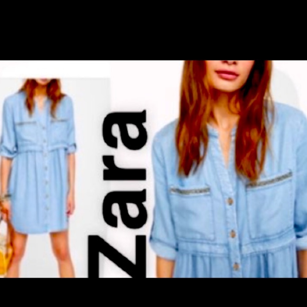 Zara dress shirt jeans denim blue fashion LongSleeve buttons camisole